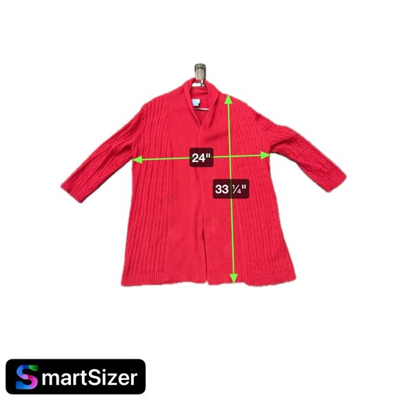 Classic Elements Red Cotton Cable Knit Open Front Long Cardigan Sweater Size 14W - Picture 9 of 9